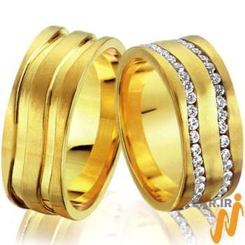 ست حلقه ازدواج طلا زرد با نگین الماس تراش برلیان مدل: srd1203