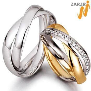 ست حلقه ازدواج طلا سفید و زرد با نگین الماس تراش برلیان مدل: srd12006