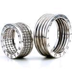 ست حلقه ازدواج طلا سفید با نگین الماس تراش برلیان طرح بولگاری مدل: srd1205