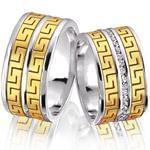 ست حلقه ازدواج طلا سفید و زرد با نگین الماس تراش برلیان طرح ورساچی مدل: srd1204