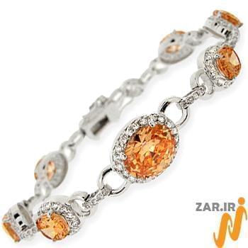دستبند طلا سفید با نگین سیترین و الماس تراش برلیان مدل: bdf1138