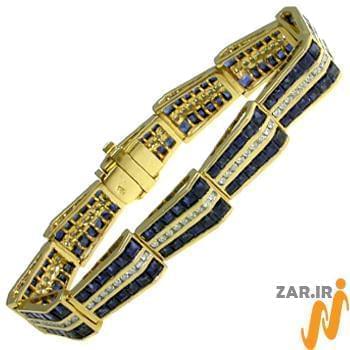 دستبند طلا زرد با نگین یاقوت و الماس تراش برلیان مدل: bdf1141