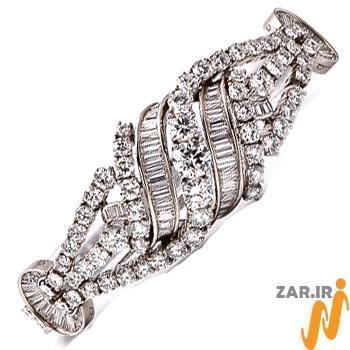 دستبند طلا سفید با نگین الماس تراش برلیان و باگت مدل: bdf1145