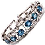 دستبند طلا سفید با نگین یاقوت کبود و الماس تراش برلیان مدل: bdf1146