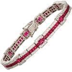 دستبند طلا سفید با نگین یاقوت قرمز و الماس تراش برلیان مدل: bdf1148