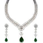 سرویس جواهر طلا سفید با نگین زمرد و الماس تراش برلیان مدل: bset2049 