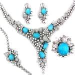 سرویس جواهر طلا سفید با نگین فیروزه و الماس تراش برلیان مدل: bset2051