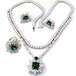 سرویس جواهر طلا سفید با نگین زمرد و الماس تراش برلیان و مارکیز مدل: bset2053