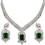 ddسرویس جواهر طلا سفید با نگین زمرد و الماس تراش برلیان و باگت مدل: bset2059