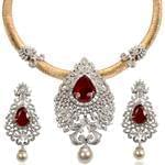 سرویس جواهر طلا زرد با نگین یاقوت، مروارید و الماس تراش برلیان مدل: bset2060