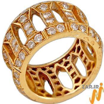 انگشتر جواهر طلا زرد با نگین الماس برش برلیان - مدل rgn3002