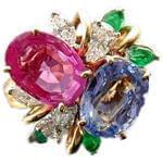 انگشتر جواهر طلا زرد با نگین الماس، زمرد، توپاز و تورمالین - مدل rgn3003