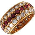 انگشتر جواهر طلا زرد با نگین الماس برش برلیان و یاقوت برمه - مدل rgn3004