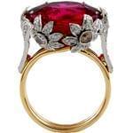 انگشتر جواهر طلا سفید با نگین الماس برش برلیان و یاقوت قرمز برمه : مدل rgn3009