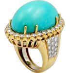 انگشتر جواهر طلا سفید با نگین الماس برش برلیان و فیروزه : مدل rgn3010