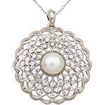 آویز طلا سفید و زرد با نگین مروارید و الماس تراش برلیان مدل: npdf1155