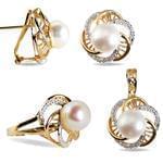 نیم ست انگشتر، آویز و گوشواره با نگین مروارید و برلیان مدل: hsdf1224