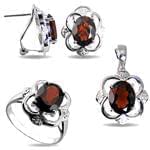 نیم ست انگشتر، آویز و گوشواره با نگین  گارنت و برلیان مدل: hsdf1226