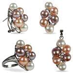 نیم ست انگشتر، آویز و گوشواره با نگین برلیان و مروارید مدل: hsdf1227