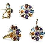 نیم ست انگشتر، آویز و گوشواره جواهر با نگین های رنگین مدل: hsdf1228