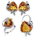 نیم ست انگشتر، آویز و گوشواره با نگین برلیان و سیترین مدل: hsdf1230