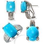 نیم ست انگشتر، آویز و گوشواره با نگین فیروزه و برلیان مدل: hsdf1232