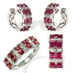 نیم ست انگشتر، آویز و گوشواره با نگین برلیان و یاقوت قرمز مدل: hsdf1233