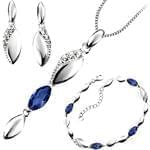 سرویس جواهر طلا سفید با نگین یاقوت آبی و الماس تراش برلیان مدل: bset2074