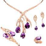 سرویس جواهر طلای رز گلد با نگین آمتیس و الماس تراش برلیان مدل: bset2075