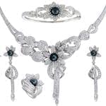 سرویس جواهر طلا سفید با نگین مروارید و الماس تراش برلیان مدل: bset2076