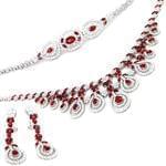 سرویس جواهر طلا سفید با نگین یاقوت قرمز و الماس تراش برلیان مدل: bset2077