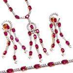 سرویس جواهر طلا سفید با نگین یاقوت و الماس تراش برلیان مدل: bset2082