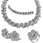 سرویس جواهر طلا سفید با نگین الماس تراش برلیان طرح گل (flower) مدل: bset2083