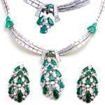 سرویس جواهر طلا سفید با نگین زمرد کلمبیا و الماس مدل: bset2084