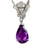 گردنبند طلا سفید با نگین آمتیس و الماس تراش برلیان مدل: ndf1212