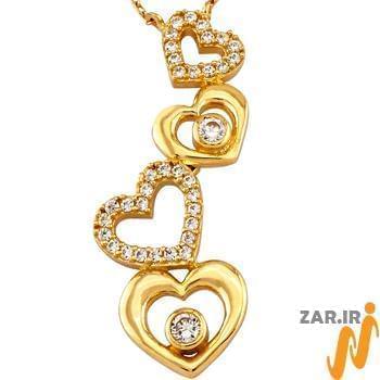 گردنبند طلا زرد با نگین الماس تراش برلیان طرح قلب مدل: ndf1214