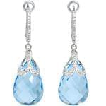 گوشواره طلا سفید با نگین توپاز و الماس برش برلیان مدل: edf1188