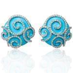 گوشواره طلا سفید با نگین فیروزه و الماس برش برلیان مدل: edf1192