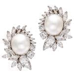 گوشواره جواهر با نگین مروارید و الماس برش مارکیز مدل: edf1195