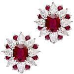 گوشواره گل جواهر زنانه با نگین یاقوت قرمز و الماس تراش برلیان مدل: edf1197