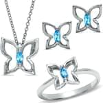 نیم ست طلا سفید با نگین توپاز طرح پروانه مدل: sdf1068