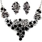 سرویس جواهر با نگین الماس تراش برلیان مشکی طرح خوشه مدل: hsdf1138 