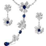 سرویس جواهر با نگین یاقوت کبود و الماس تراش برلیان طرح flower مدل: hsdf1148 