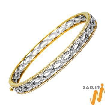 دستبند النگویی طلا زرد و سفید با نگین الماس تراش برلیان مدل: bng1025 