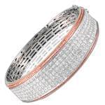 دستبند النگویی طلای رز گلد و سفید با نگین الماس تراش پرنس و برلیان مدل: bng1027