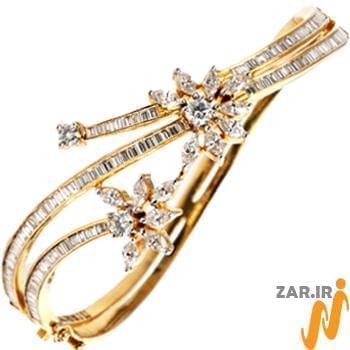 دستبند النگویی جواهر با نگین الماس تراش برلیان و باگت طرح flower مدل: bng1033