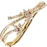 دستبند النگویی جواهر با نگین الماس تراش برلیان و باگت طرح flower مدل: bng1033