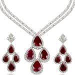 سرویس جواهر با نگین یاقوت قرمز و الماس تراش باگت و برلیان مدل: bset2090