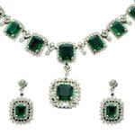 ddسرویس جواهر طلا سفید با نگین زمرد و الماس تراش برلیان مدل: bset2092