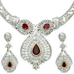 سرویس جواهر طلا سفید با نگین یاقوت و الماس تراش برلیان و باگت مدل: bset2094